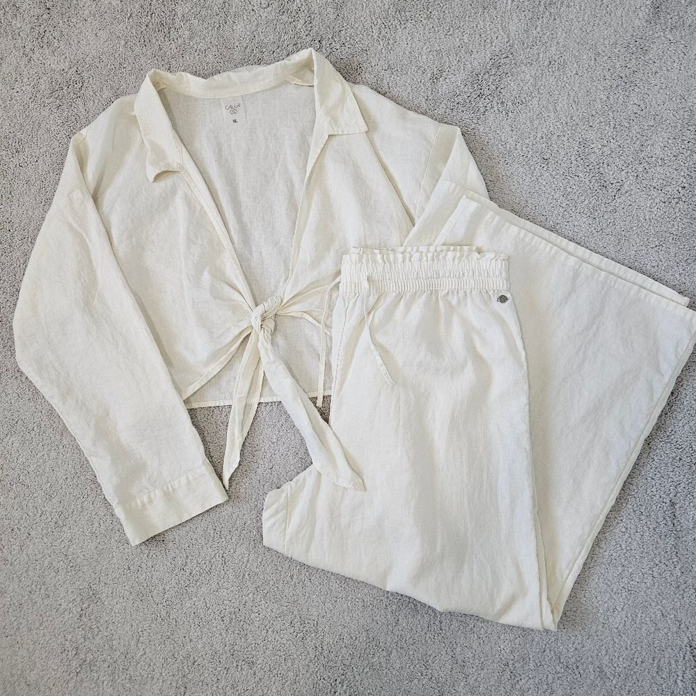 Calia | SET Front Tie Top & Wide Straight Leg Relaxed Pants, Womens Large XL